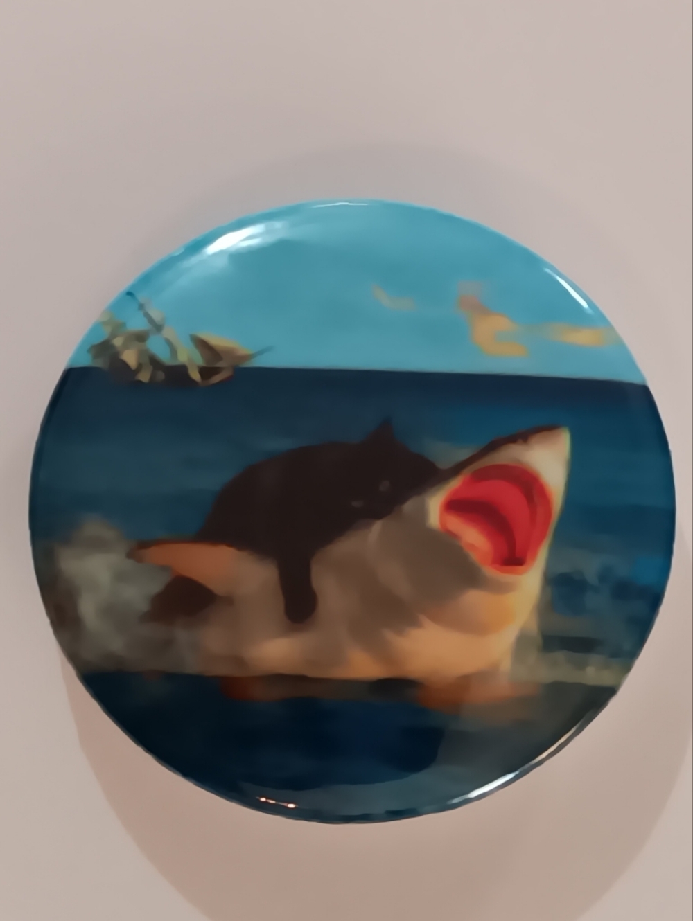 Cat Biting Shark Pin (New)